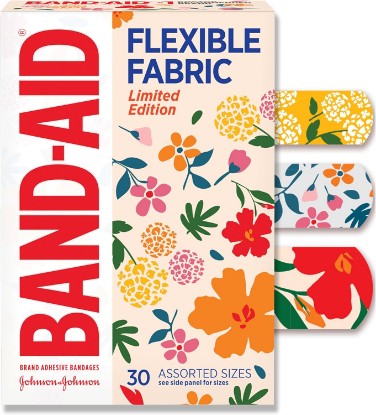 Picture of BAND-AID Brand Flexible Fabric Adhesive Bandages, Wildflower Designs, 30 Ct | Comfortable Protection, Sterile Wound Care for Minor Cuts, Scrapes & Burns, For First Aid Kits, Assorted Fun Pretty Designs [Amazon-developed Certification] Compact by Design