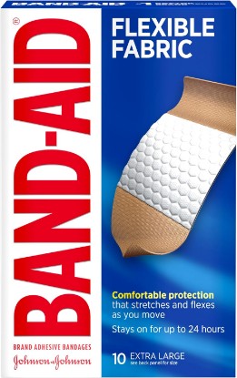 Picture of BAND-AID Brand Flexible Fabric Adhesive Bandages, Extra Large, 10 Count | Comfortable Protection, Sterile Wound Care for Minor Cuts, Scrapes & Burns, First Aid Kit Essential, Non-Stick Hurt-Free Pad