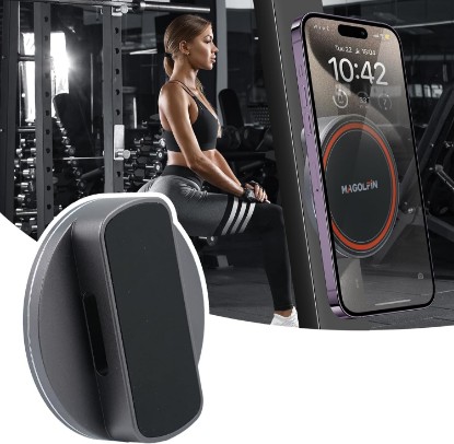Picture of Aluminum Alloy Magnetic Phone Holder for Gym with N52 Magnets, Gym Accessories Compatible with MagSafe iPhone 17 Pro Max Plus 16 15 14 13 12, Home Gym Accessories, Gym Gifts for Men