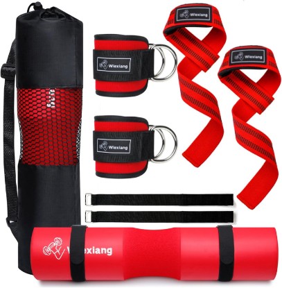 Picture of Barbell Pad Set for Squat Hip thrust pad, Fits Standard Olympic Bars and Smith Machine, Lifting Straps Ankle Strap For Cable Machine Squat Pad Safety Straps and Carry Bag, gym accessories for