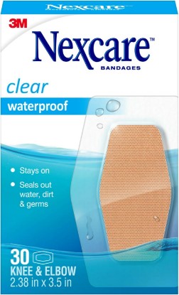 Picture of Nexcare Waterproof Clear Bandages For Knee And Elbow, Stays On Skin In The Bath, Shower Or Pool, 2.38 x 3.5 in, 30 Count