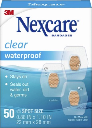 Picture of Nexcare Waterproof Clear Bandages, Covers And Protects, 360 Degree Seal Around The Pad Offers Protection Against Water, Dirt, And Germs, 0.88 x 1.1 in, 50 Count(Pack of 3) [Amazon-developed Certification] Compact by Design