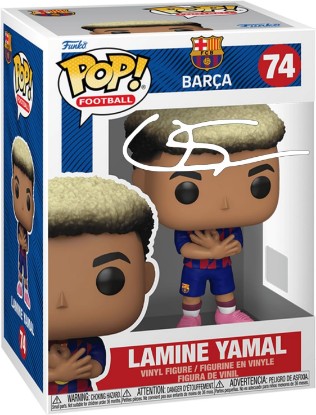 Picture of Lamine Yamal #74 Facsimile Signed Reprint Laser Autographed Funko POP! Soccer FC Barcelona Figurine with Protector Case