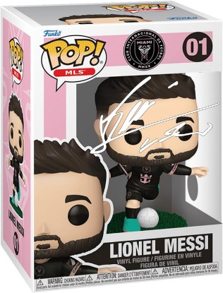 Picture of Lionel Messi #01 Away Uniform Facsimile Signed Reprint Laser Autographed Funko POP! MLS: Soccer Inter Miami CF Figurine with Protector Case
