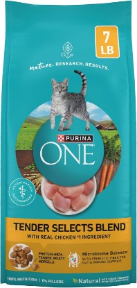 Picture of Purina ONE Tender Selects Dry Cat Food, Chicken, 7 lb Bag | Protein rich blend made with real chicken as the #1 ingredient and microbiome balance for gut and immune support