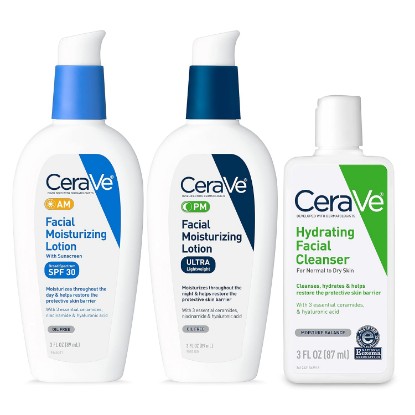 Picture of CeraVe Skin Care Set, Face Wash + AM & PM Face Moisturizer, Travel Size | Includes AM SPF Moisturizer, PM Face Lotion and Hydrating Face Wash For A Morning and Night Skincare Routine