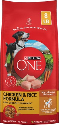 Picture of Purina ONE Chicken & Rice Formula Dry Dog Food, 8 lb Bag | High protein dog food with a microbiome balance and SmartBlend of ingredients like prebiotic fiber for gut and immune support