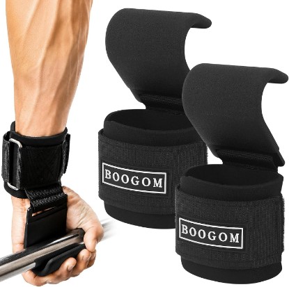 Picture of Weight Lifting Hooks with Lifting Wrist Straps (Pair) for Deadlifts | Heavy-Duty Anti-Slip Steel Hooks with Padded Wrist Wraps for Men & Women: Ideal for Powerlifting, Pull Ups, Rows & Shrugs