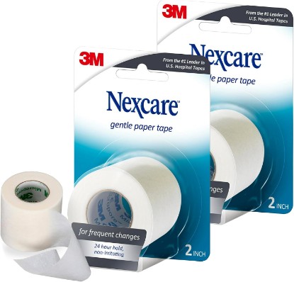 Picture of Nexcare Gentle Paper First Aid Tape, 2 in x 10 yd, Hypoallergenic Medical Surgical Tape for Sensitive Skin, Latex Free, 1 Count (Pack of 2)