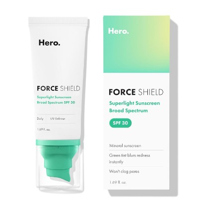 Picture of HERO COSMETICS Force Shield Superlight Sunscreen SPF 30, 1.69 Fl Oz | Improves Redness & Post-Blemish Marks; Color-Correcting Green Cream; Long-Lasting Hydration; Dermatologist Tested