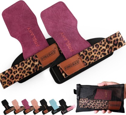 Picture of Frelaxy Lifting Wrist Straps for Women and Men, Weight Lifting Grips | Double-layer leather, Cushioned wrist support, Durable construction, Storage pouch, Deadlifts, rows, lat pulldowns