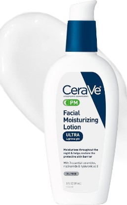 Picture of CeraVe PM Facial Moisturizing Lotion, Skin Care for Dry Skin, Oil-Free, 3oz | Travel Sized Face Lotion with Hyaluronic Acid, Niacinamide & Ceramides, Face Moisturizer for Men & Women, Skin Barrier Repair Cradle to Cradle Certified