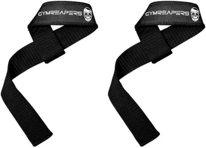 Picture of Gymreapers Lifting Wrist Straps for Weightlifting, Bodybuilding, Powerlifting, Strength Training, & Deadlifts - Padded Neoprene with 18" cotton (Black - No Padding)