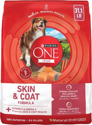 Picture of Purina ONE Plus Skin & Coat, Sensitive Stomach Dry Dog Food, 31.1 lb Bag | Made with real salmon, with vitamin E and omega-6 fatty acids to promote skin and coat health, highly digestible formula