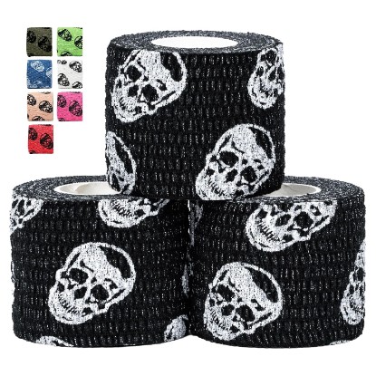 Picture of Gymreapers Hook Grip Weightlifting Tape (3 Pack) Premium Adhesive Thumb Skull Tape for Finger Protection, Powerlifting, Exercise & Cross Training - Athletic Sweat Proof Tape