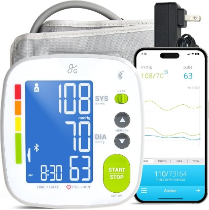 Picture of Greater Goods Bluetooth Smart Blood Pressure Monitor for Home Use – Automatic Digital Upper Arm BP Machine with 8.7”–16.5” Cuff, iOS & Android App Compatible, Large Backlit Display