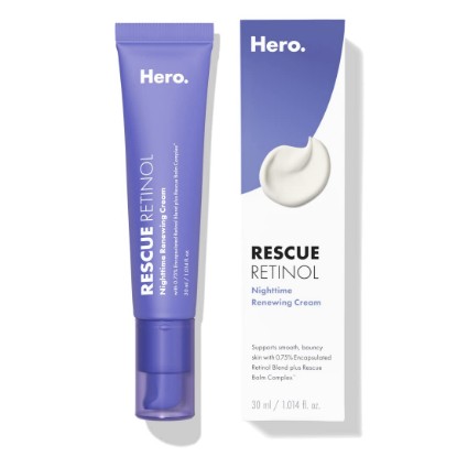 Picture of HERO COSMETICS Rescue Retinol Nighttime Renewing Retinol Cream, 1 Fl Oz | Helps With Uneven Texture and Post-Blemish Marks; Gentle Overnight Cream; Safe for Sensitive Skin