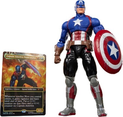 Picture of Marvel Legends Series Magic: The Gathering Captain America | Marvel Super Heroes, Avengers: Twilight 6-Inch Action Figure Toy & Exclusive Foil Collectible Card Game Trading Card