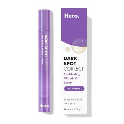 Picture of HERO COSMETICS Dark Spot Correct Spot-Fading 15% Vitamin C plus Hyaluronic Acid Serum. Improves the Look of Post Blemish Marks in 7 Days. Twist Applicator and Rollerball Tip for Easy Application. 10mL