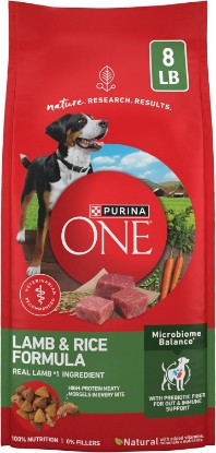 Picture of Purina ONE Lamb and Rice Dry Dog Food, 8 lb Bag | Natural recipe with real lamb as the first ingredient, and a microbiome balance with prebiotic fiber for gut & immune support