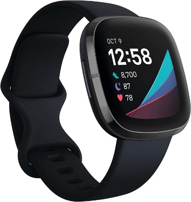 Picture of Fitbit Sense Health & Fitness Smartwatch W/GPS, Bluetooth Call/Text, Heart Rate SpO2, ECG, Skin Temperature & Stress Sensing (S & L Bands, 90 Day Premium Included) International Version (Graphite)