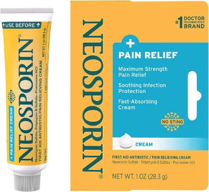Picture of Neosporin Pain Relief Dual Action First Aid Antibiotic Cream, 1 oz | Soothing Infection Protection, First Aid Topical Analgesic for Minor Cuts, Scrapes & Burns, Maximum Strength Pain Relief GreenCircle Sustainable Energy Practices