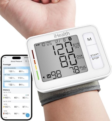 Picture of iHealth Push Wrist Blood Pressure Monitor, Portable BP Machine with App | Gentle Inflation, Effortless Data Syncing, Enhanced Precision, Measure Anytime Anywhere, Compatible with iOS and Android