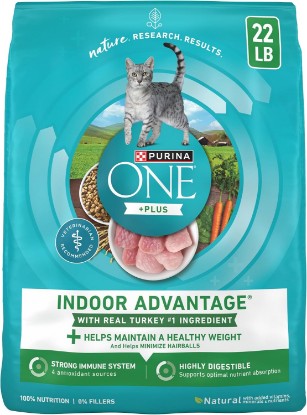 Picture of Purina ONE Indoor Advantage Weight Control Dry Cat Food, 22 lb Bag | Made with real turkey and 10% less fat, plus antioxidants and fiber to help minimize hairballs and aid in weight control