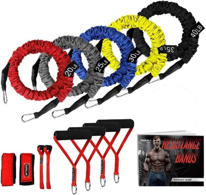 Picture of Resistance Bands, 15 Pieces Exercise Elastic Bands Set, 20lbs to 40lbs Resistance Tubes with Heavy Duty Protective Nylon Sleeves Anti-Snap for Fitness SUPALAK