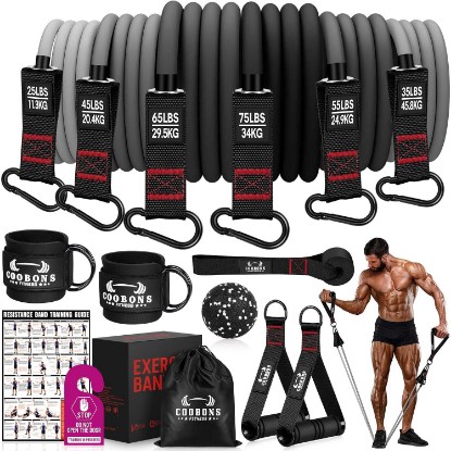 Picture of Heavy Resistance Bands for Working Out, 300LBS Exercise Bands with Handles | Workout Bands for Men, Weight Fitness Bands Set for Muscle Training, Strength, Slim, Yoga, Home Gym Equipment ISCC PLUS