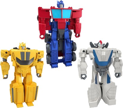Picture of Transformers 1-Step Flip Heroes 3-Pack, 4-Inch Wheeljack, Bumblebee, and Optimus Prime Action Figures, Kids Easter Toys or Basket Stuffers, Age 6+