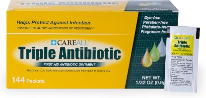 Picture of CareAll Triple Antibiotic Ointment (144 Pack), 0.9gr Foil Packet. First Aid Ointment That Prevents Infection in Minor Cuts, Scrapes, and Burns
