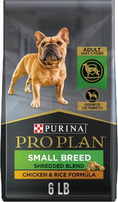 Picture of Purina Pro Plan Small Breed Dry Dog Food, Shredded Blend, 6 lb Bag | Chicken & Rice Formula small dog food with probiotics for dogs, high protein to meet needs of active adult dogs under 20 lbs