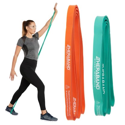 Picture of THERABAND High Resistance Band Set of 2, Light and Medium Loop, 15-25 lb | Portable, lightweight, compact, rubber. For home, recovery, gym. Therapy, physical, stretch, elastic. 2-Pack.
