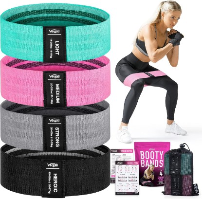 Picture of Resistance Bands for Working Out with Workout Bands Guide. 4 Booty Bands for Women Men Fabric Elastic Bands for Exercise Bands Resistance Bands for Legs Bands for Working Out Hip Thigh Glute Bands Set