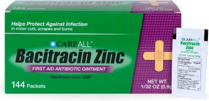 Picture of CareAll Bacitracin Antibiotic Zinc Ointment (144 Pack), 0.9gr Foil Packet. First Aid Ointment That Prevents Infections for Minor Cuts, Scrapes and Burns