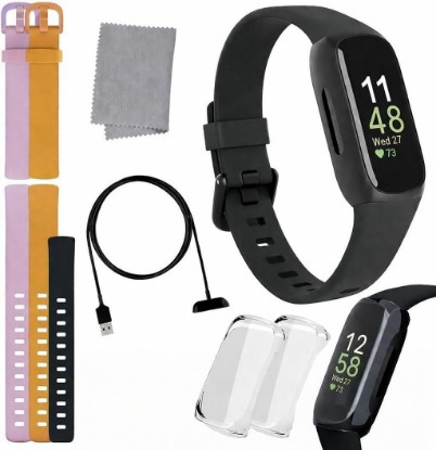 Picture of Fitbit Inspire 3 Health & Fitness Tracker Bundle - with Stress Management, Workout Intensity, Sleep Tracking, 24/7 Heart + 2 Silicone Bands, 2 Screen Protectors, Cleaning Cloth & Fast Charger