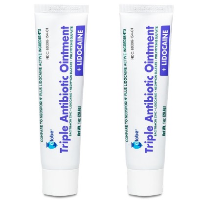 Picture of Globe Triple Antibiotic Ointment With Lidocaine, 2 Pack, 1 oz Tubes | Lidocaine Formula, Minor Cuts and Scrapes Care, Pain Relief Ointment, Individual Tubes, First Aid Supply, Travel Ready