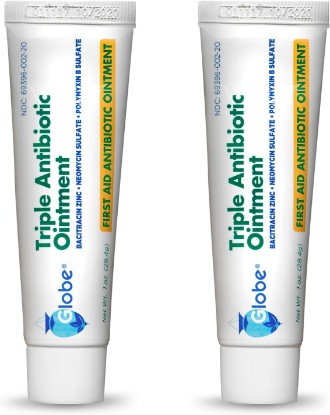 Picture of Globe Triple Antibiotic First Aid Ointment, 1 oz (2-Pack) | Antibiotic Ointment, 24-Hour Infection Protection, Wound Care Treatment for Minor Scrapes, Burns and Cuts