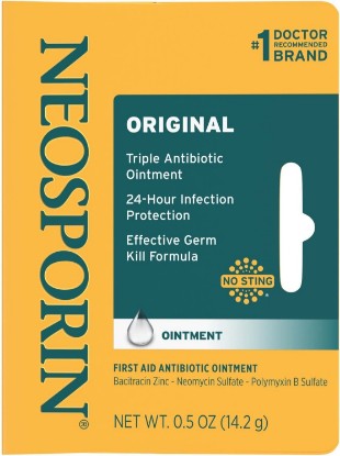 Picture of Neosporin Original First Aid Antibiotic Ointment with Bacitracin, Zinc For 24-hour Protection, Wound Care Treatment and the Scar appearance minimizer for Minor Cuts, Scrapes and Burns 5 oz (Pack of 6)