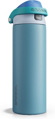 Picture of ENCOOL Leakproof Insulated Water Bottle with Straw Dual-Sip Water Bottle Bag-Safe Design for Work, Commute & Gym – Keeps Drinks Cold All Day, 24 oz, Teal Blue
