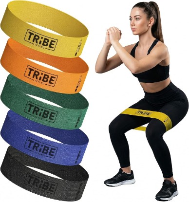 Picture of Fabric Resistance Bands for Working Out, 5-Band Set for Legs and Glutes | Booty bands for women and men, 5 resistance levels, for glute activation, hip training, squats, lunges and physical therapy