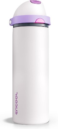 Picture of Insulated Water Bottle with Straw - Encool Stainless Steel Water Bottle with Push Button Lid, Leak-Proof & BPA-Free, Keeps Cold for 24 Hours for Sports, Travel, Gym (24 oz, Oyster Pink)