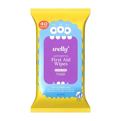 Picture of Welly First Aid Antiseptic Wipes 40ct | Sting-Free BZK Wipes for Cleaning Minor Cuts and Scrapes | 40 Count Pack