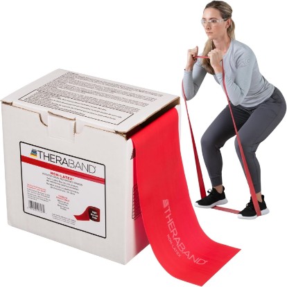 Picture of THERABAND Resistance Band, 50-Yard Roll, Latex Elastic Band for Exercise, Stretching, Physical Therapy, Yoga, Pilates, Home Workouts, Cut-to-Length, Color-Coded Levels