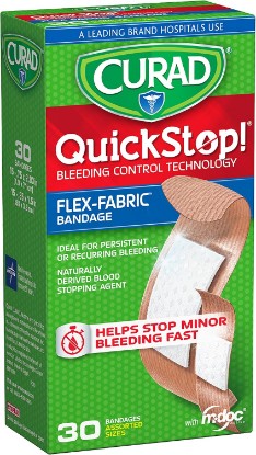 Picture of CURAD QuickStop Bleeding Control Flexible Fabric Bandages, Assorted Sizes, 30 Count