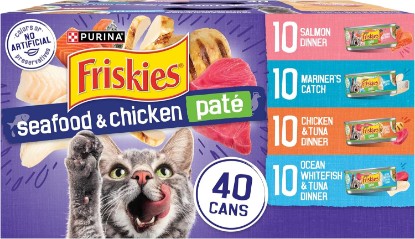 Picture of Purina Friskies Pate Wet Cat Food Variety Pack Seafood and Chicken Pate Favorites 40ct VP - (Pack of 40) 5.5 oz. Cans