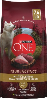 Picture of Purina ONE True Instinct Dry Dog Food, Real Turkey & Venison, 7.4 lb Bag | Nutrient dense, with 30% protein to help support strong muscles, natural with added vitamins, minerals and nutrients