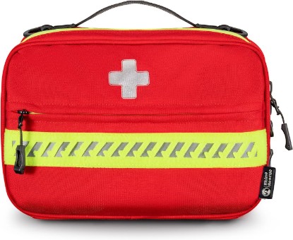 Picture of RHINO RESCUE Organized First Aid Kit, Labeled Medical Kit Fully Stocked | Labeled Storage Space with Zip Stitch Wound Closure, Ideal for Car, Travel, Hiking, Home, Businesses, HSA/FSA Approved(Large)
