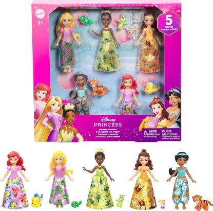 Picture of ​Mattel Disney Princess & Friends Set with 5 Posable Small Dolls in Removable Skirts or Pants & 5 Friend Figures, Inspired by the Disney Movies